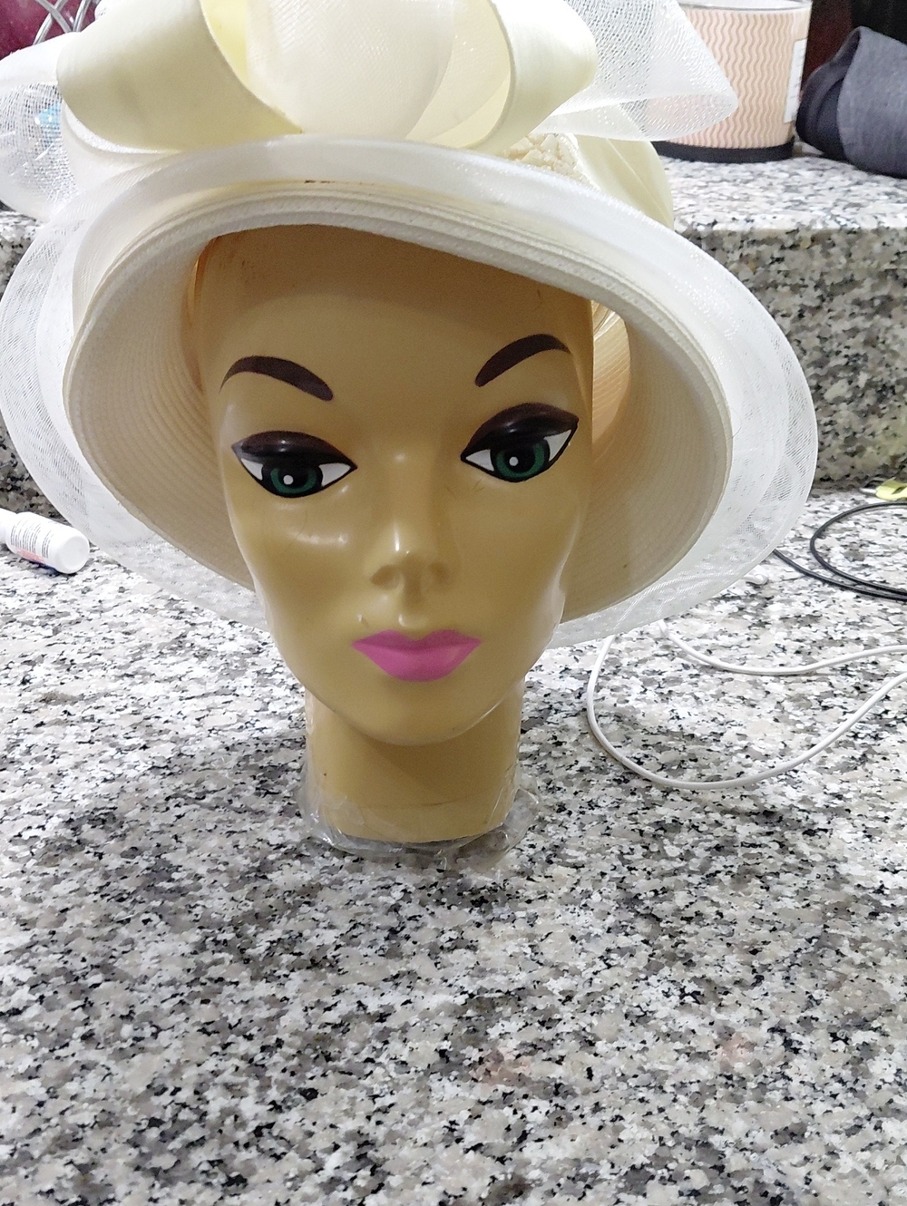 Elegant Cream Women's Dress Hat with Bow Mr.Hi Collection Little Stain Inside